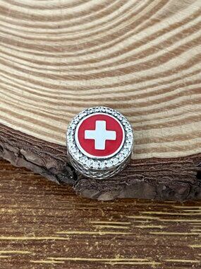 Pandora Switzerland Flag Bead S925 Silver Charm